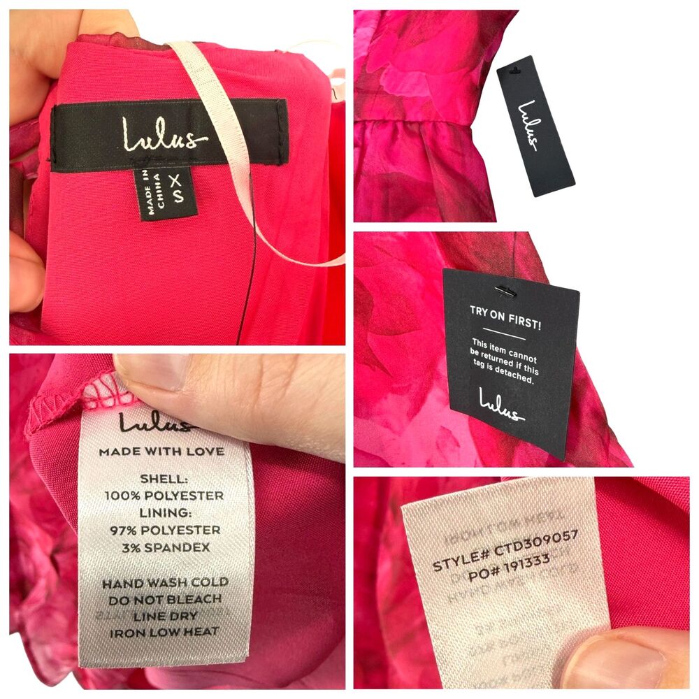 Lulus Floral Midi Dress XS Pink Organza Lace Up Back Lined Sleeveless Party EUC - Picture 11 of 12
